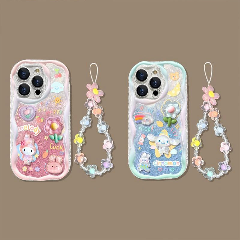 BBYOURS Pink Bunny Flower with Bling Glitter Film Phone Case