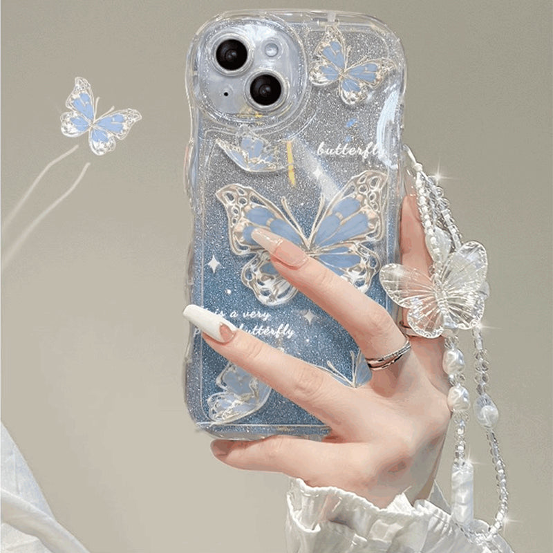 BBYOURS Butterfly Wave Edge with Bling Glitter Film Phone Case