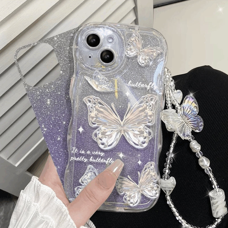 BBYOURS Butterfly Wave Edge with Bling Glitter Film Phone Case