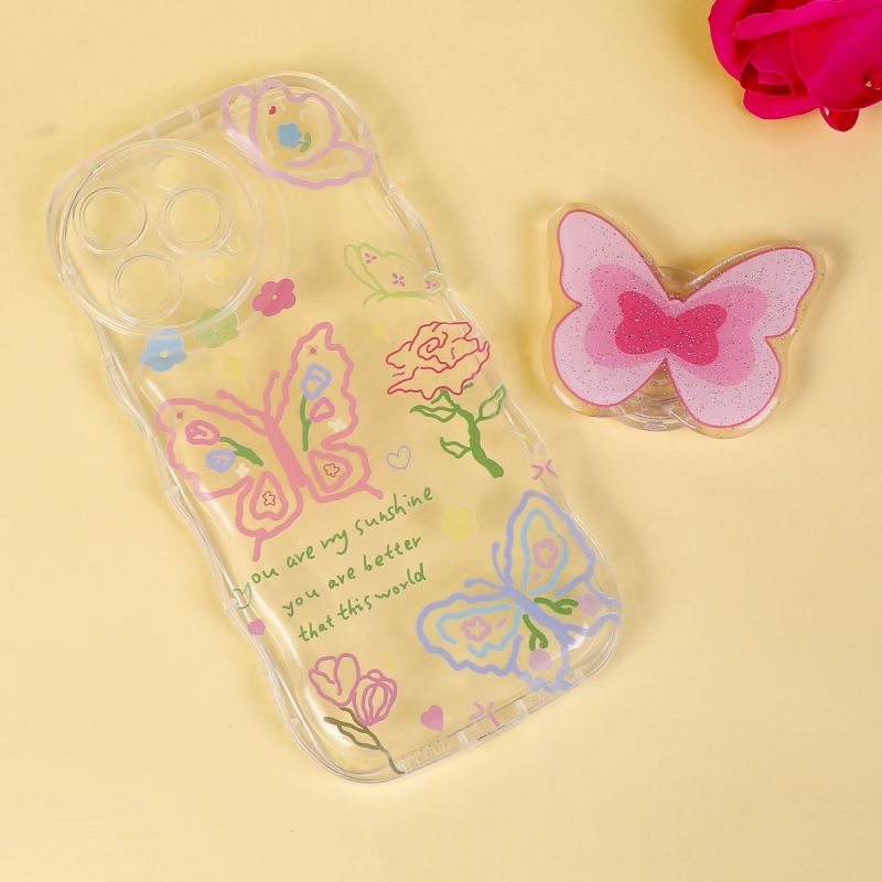 BBYOURS Colorful Lines Butterfly Stand Transparent Phone Case