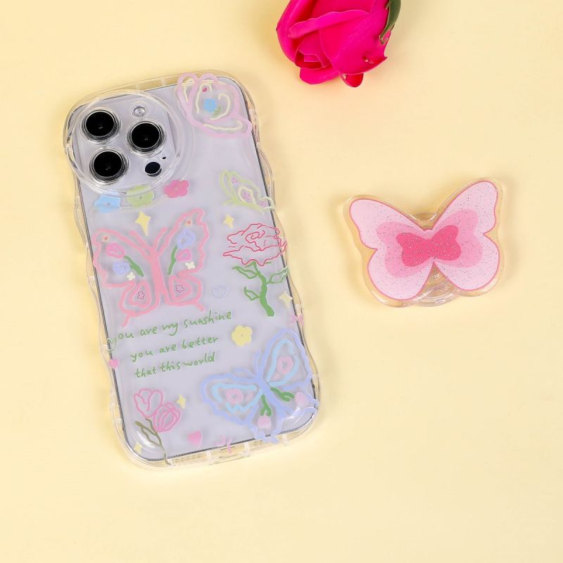 BBYOURS Colorful Lines Butterfly Stand Transparent Phone Case