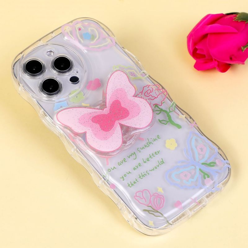 BBYOURS Colorful Lines Butterfly Stand Transparent Phone Case