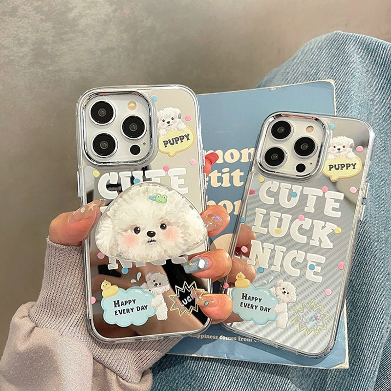 BBYOURS Cute Teddy Dog Illustrated Mirror  Phone Case with  Dog Airbag Bracket