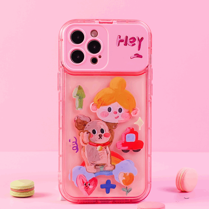 BBYOURS Graffiti Girl Flip mirror Pink Transparent Phone Case