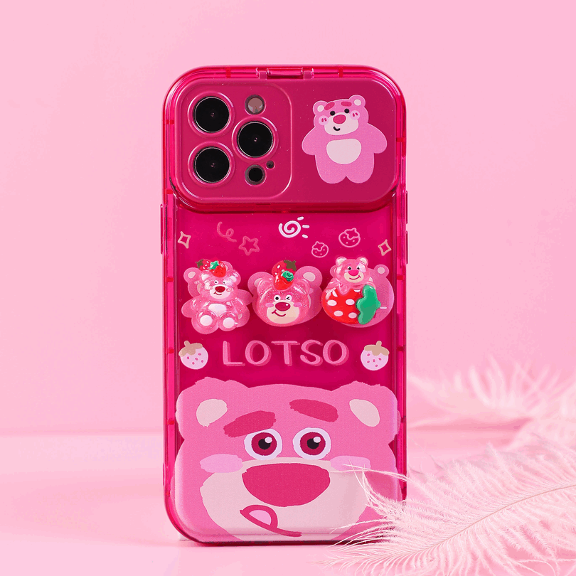 BBYOURS Cubic Strawberry Bear Flip Pink Phone Case