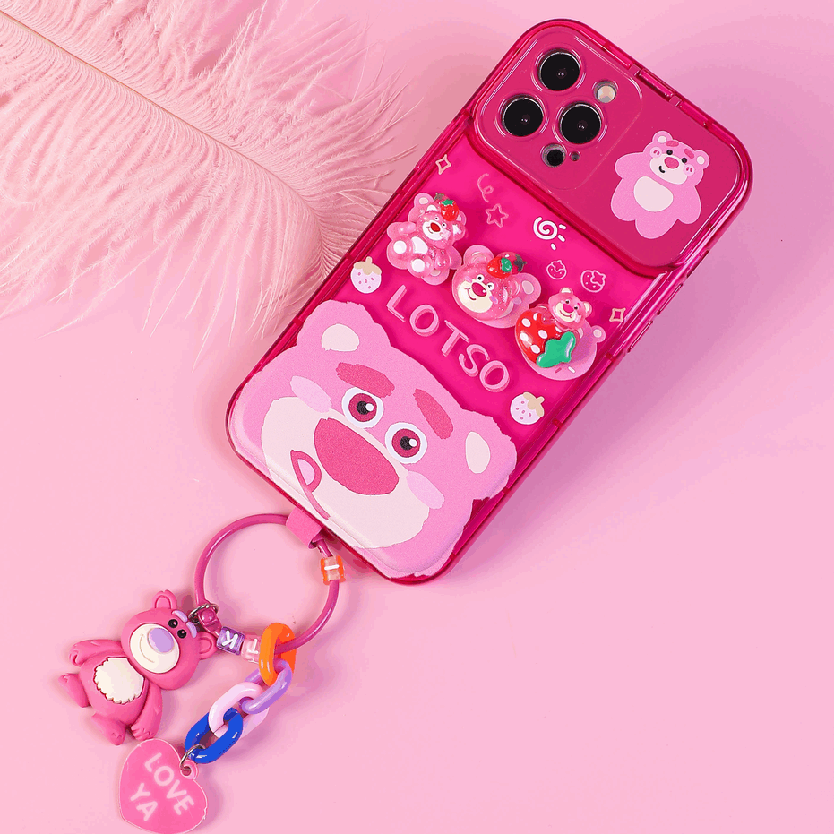 BBYOURS Cubic Strawberry Bear Flip Pink Phone Case