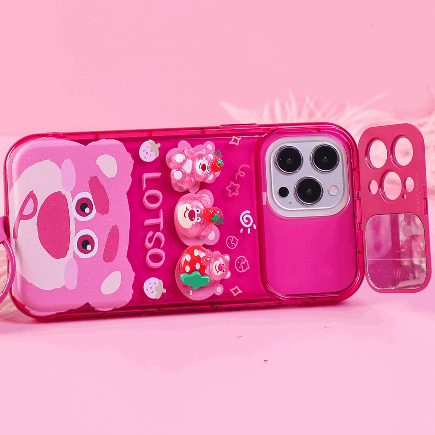 BBYOURS Cubic Strawberry Bear Flip Pink Phone Case