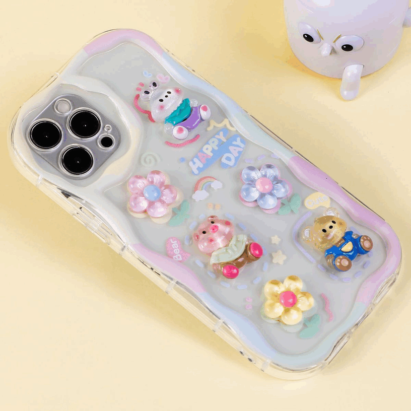 BBYOURS transparent painted graffiti animals flowers with ice cream chain phone case