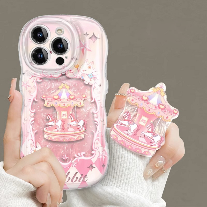 BBYOURS Pink Shell Patterned Paper Carousel Airbag Stand Phone Case