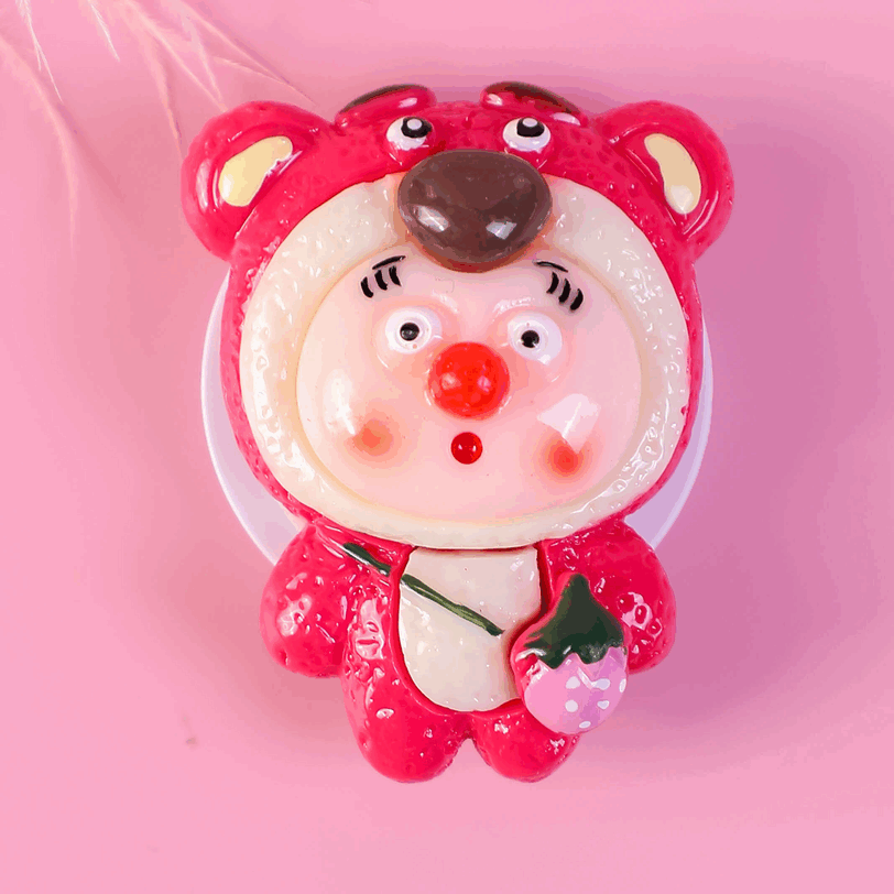 BBYOURS Pink Strawberry Bear Airbag Stand Flip Phone Case