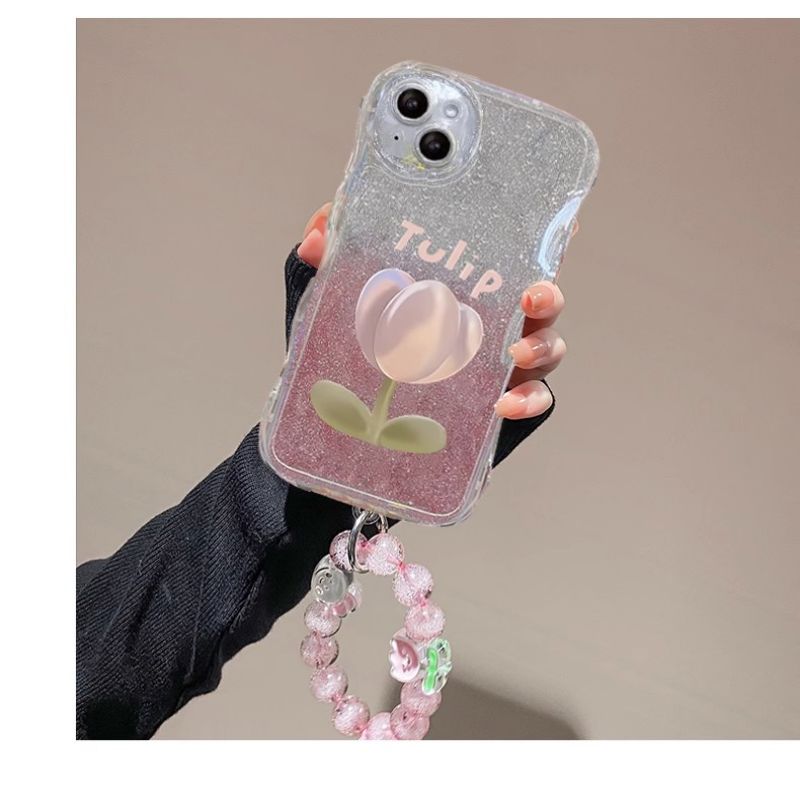 BBYOURS Pink Tulip with Bling Glitter Film Phone Case