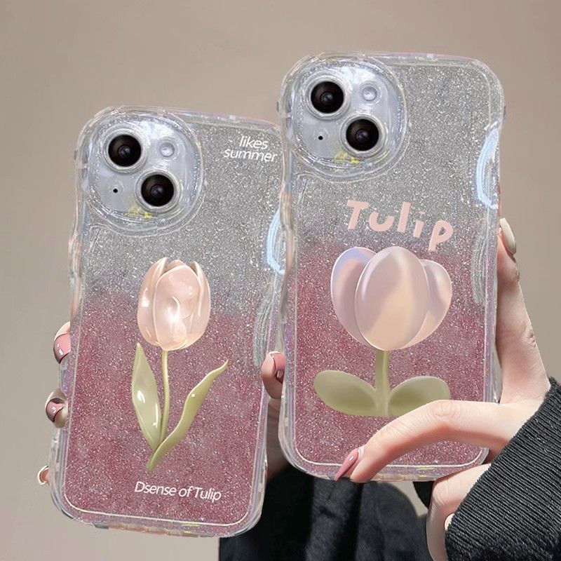 BBYOURS Pink Tulip with Bling Glitter Film Phone Case