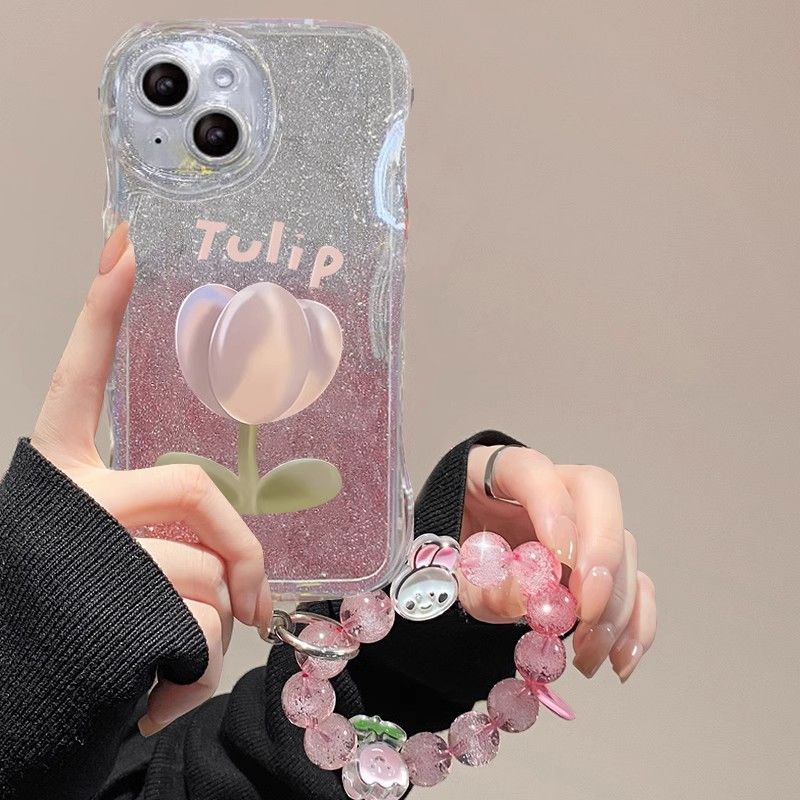 BBYOURS Pink Tulip with Bling Glitter Film Phone Case