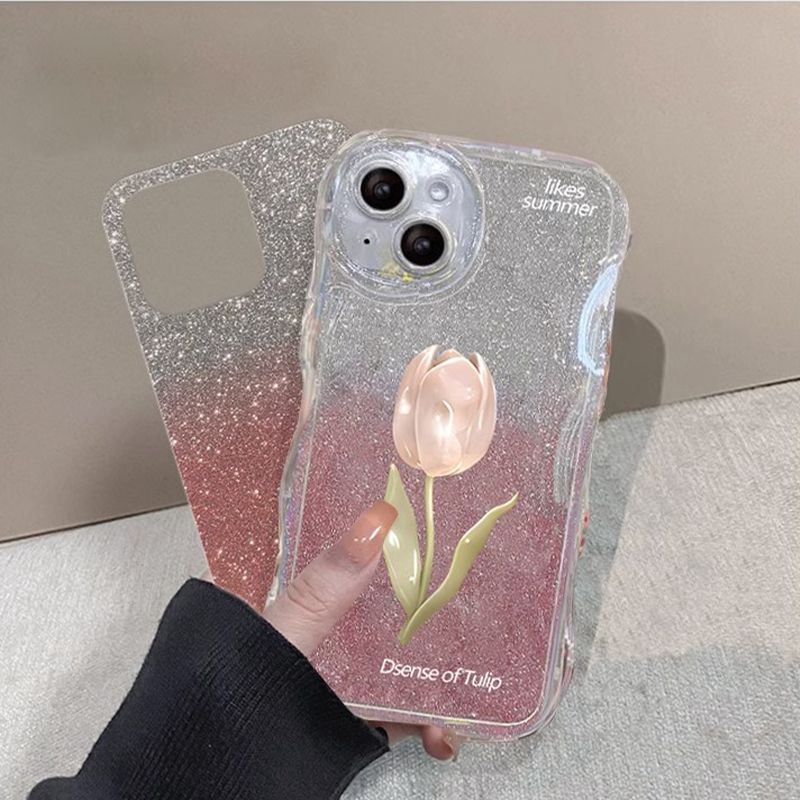 BBYOURS Pink Tulip with Bling Glitter Film Phone Case