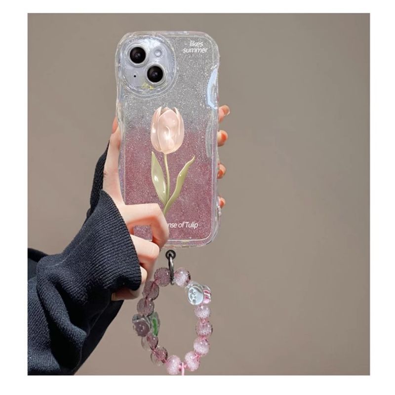 BBYOURS Pink Tulip with Bling Glitter Film Phone Case