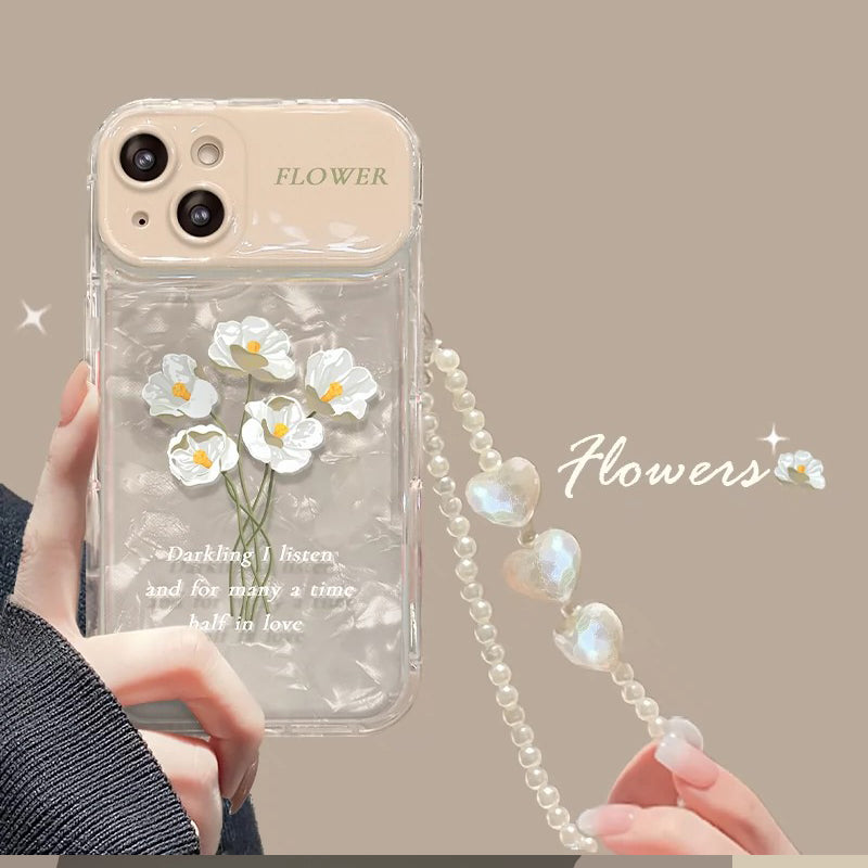 BBYOURS White Flower Flip Shell Pattern Phone Case