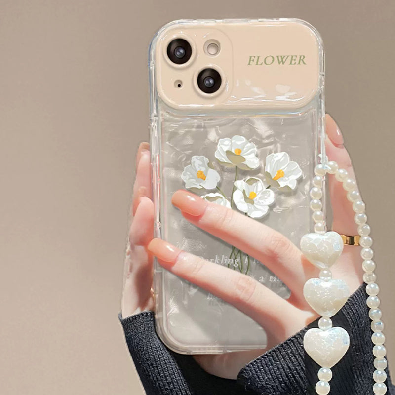 BBYOURS White Flower Flip Shell Pattern Phone Case