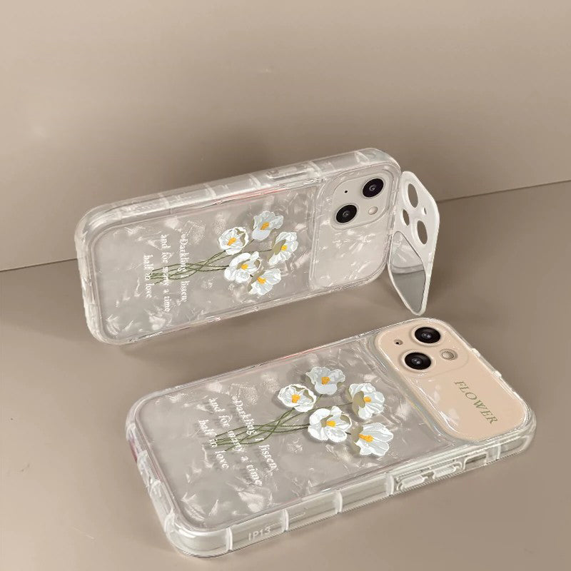 BBYOURS White Flower Flip Shell Pattern Phone Case