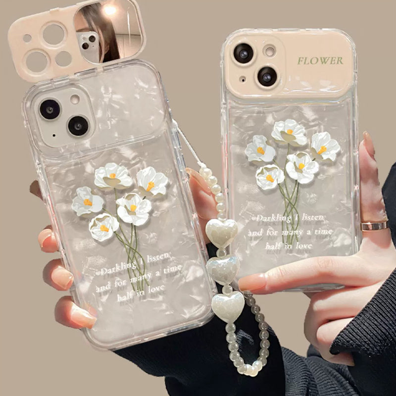 BBYOURS White Flower Flip Shell Pattern Phone Case